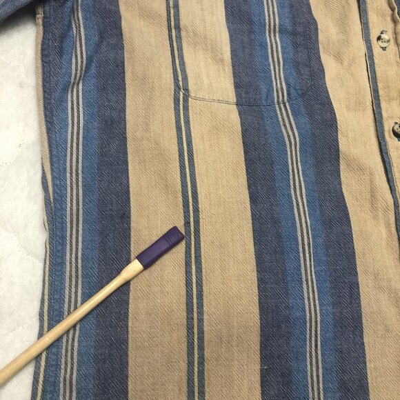 Vintage Northwest Territory Mens L Flannel Shirt Long Sleeve Blue Tan Stripe - Picture 6 of 16